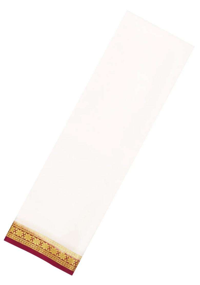 White Woven Mysore Silk Saree With Contrast Zari Border With Traditional Woven Design For Women - Indya