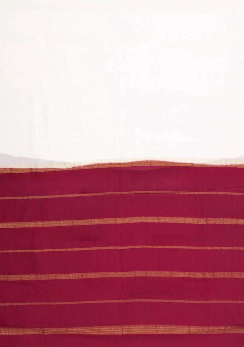 White Woven Mysore Silk Saree With Contrast Zari Border With Traditional Woven Design For Women - Indya
