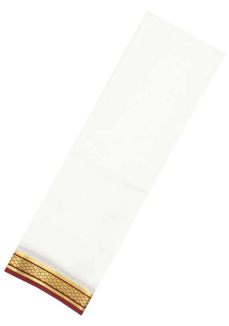 White Woven Mysore Silk Saree With Contrast Zari Border With Traditional Woven Design For Women - Indya