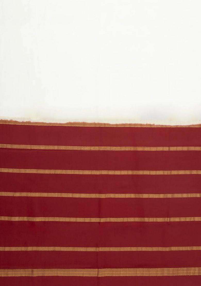 White Woven Mysore Silk Saree With Contrast Zari Border With Traditional Woven Design For Women - Indya