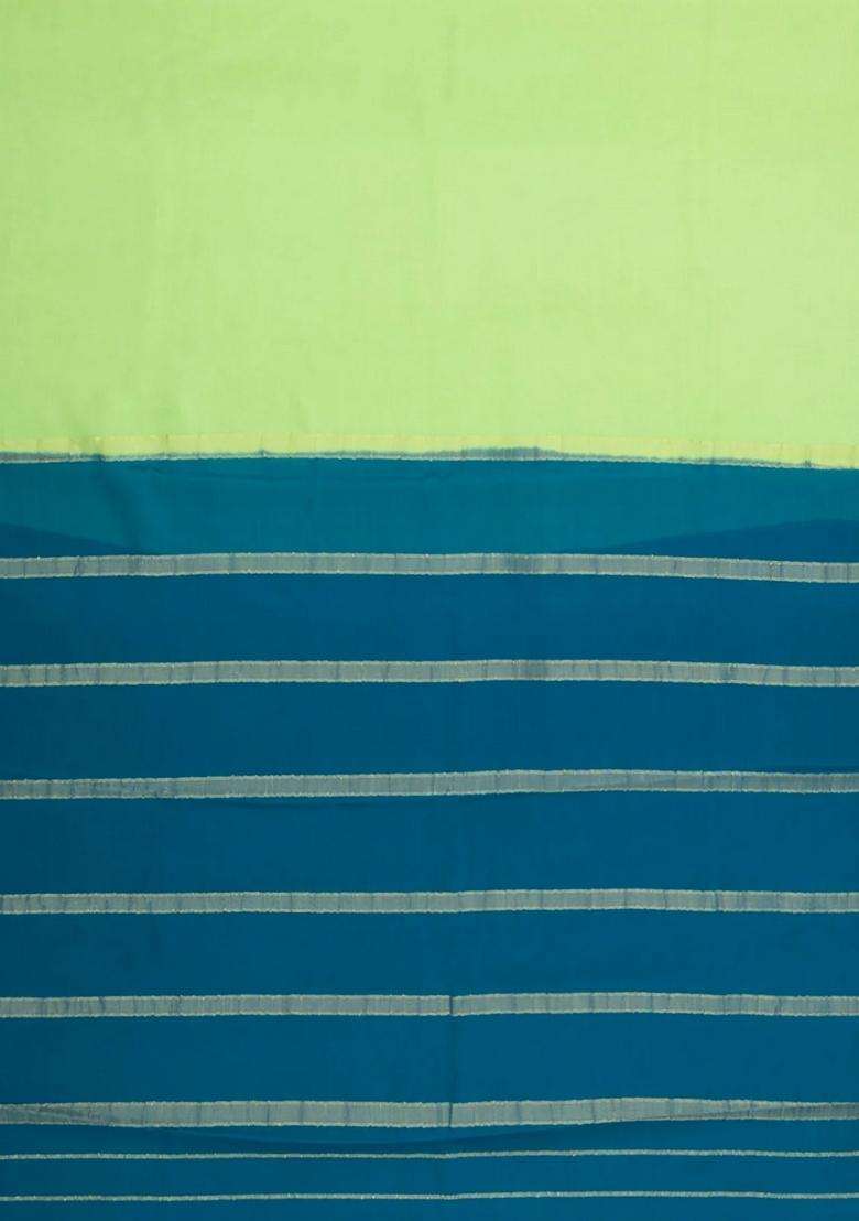Mint Green Woven Mysore Silk Saree With Contrast Zari Border With Traditional Woven Design For Women - Indya