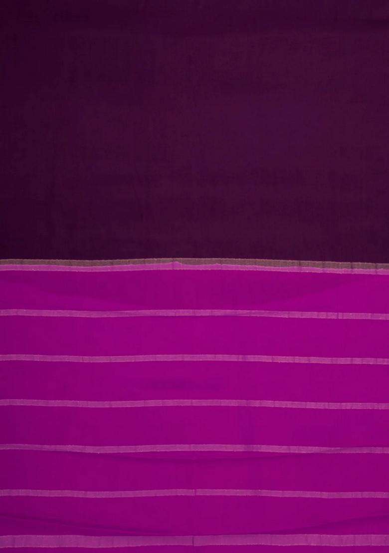 Dark Burgundy Woven Mysore Silk Saree With Contrast Zari Border With Traditional Woven Design For Women - Indya