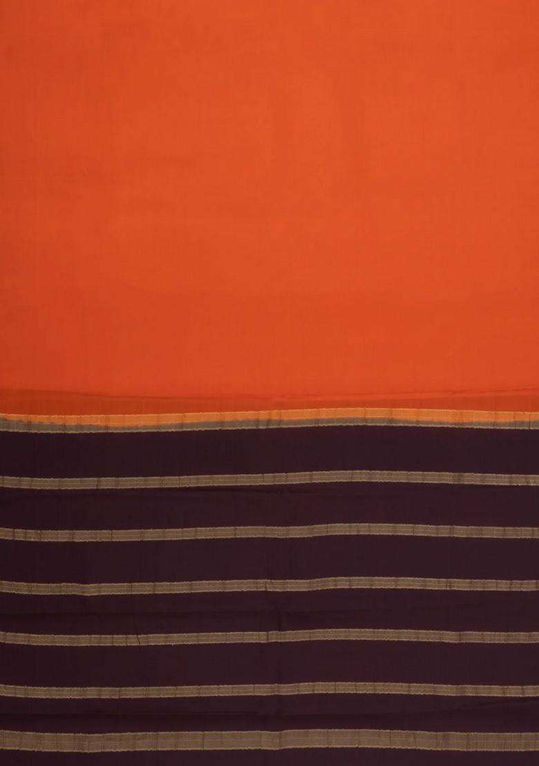 Red Woven Mysore Silk Saree With Contrast Zari Border With Traditional Woven Design For Women - Indya