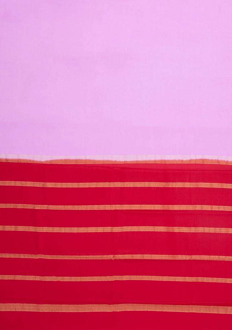 Pink Woven Mysore Silk Saree With Contrast Zari Border With Traditional Woven Design For Women - Indya
