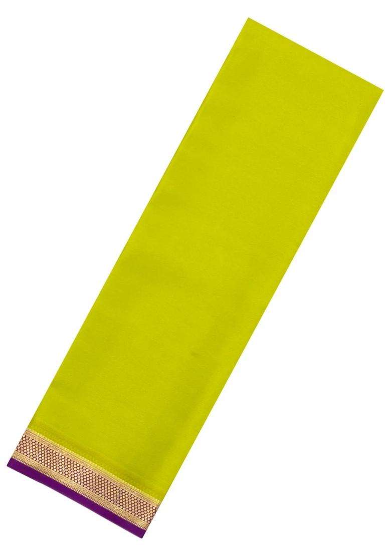Neon Green Woven Mysore Silk Saree With Contrast Zari Border With Traditional Woven Design For Women - Indya