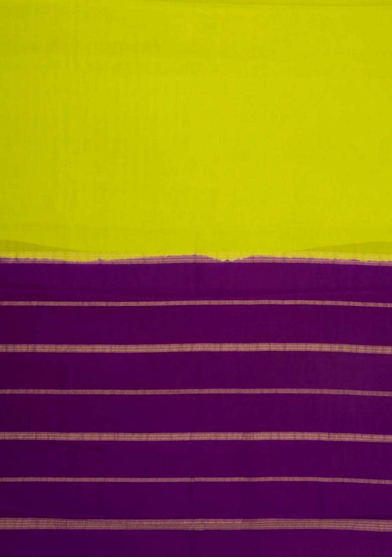 Neon Green Woven Mysore Silk Saree With Contrast Zari Border With Traditional Woven Design For Women - Indya