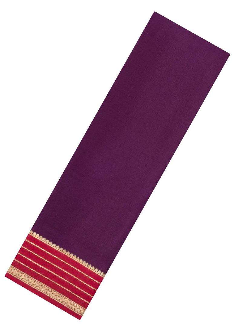 Dark Maroon Woven Mysore Silk Saree With Contrast Zari Border With Traditional Woven Design For Women - Indya