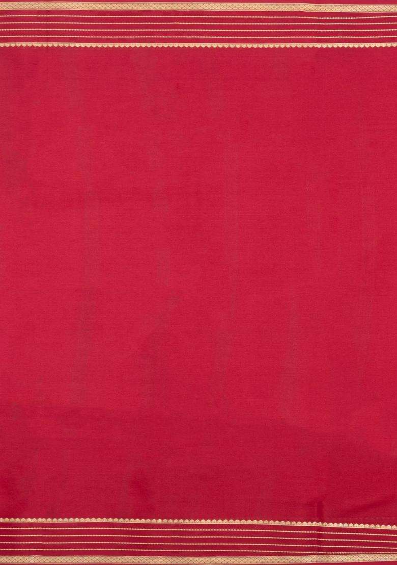 Dark Maroon Woven Mysore Silk Saree With Contrast Zari Border With Traditional Woven Design For Women - Indya