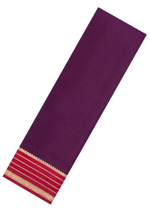 Dark Maroon Woven Mysore Silk Saree With Contrast Zari Border With Traditional Woven Design For Women