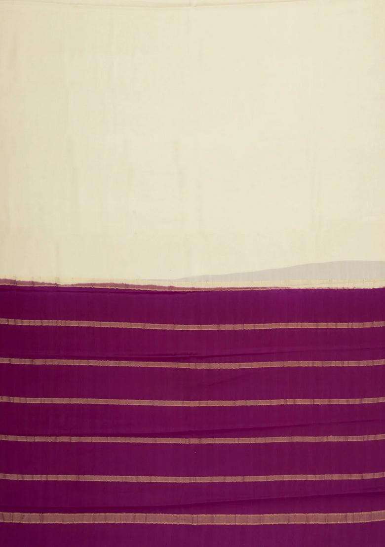 Cream Woven Mysore Silk Saree With Contrast Zari Border With Traditional Woven Design For Women - Indya