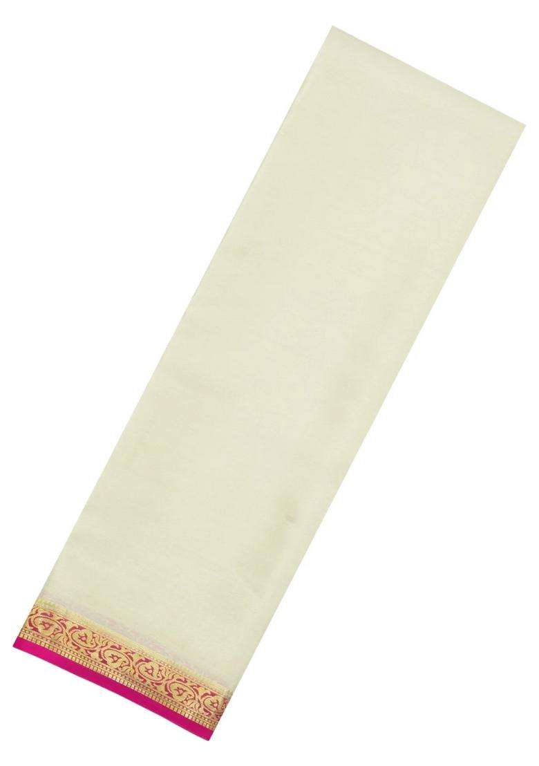 Off White Woven Mysore Silk Saree With Contrast Zari Border With Traditional Woven Design For Women - Indya