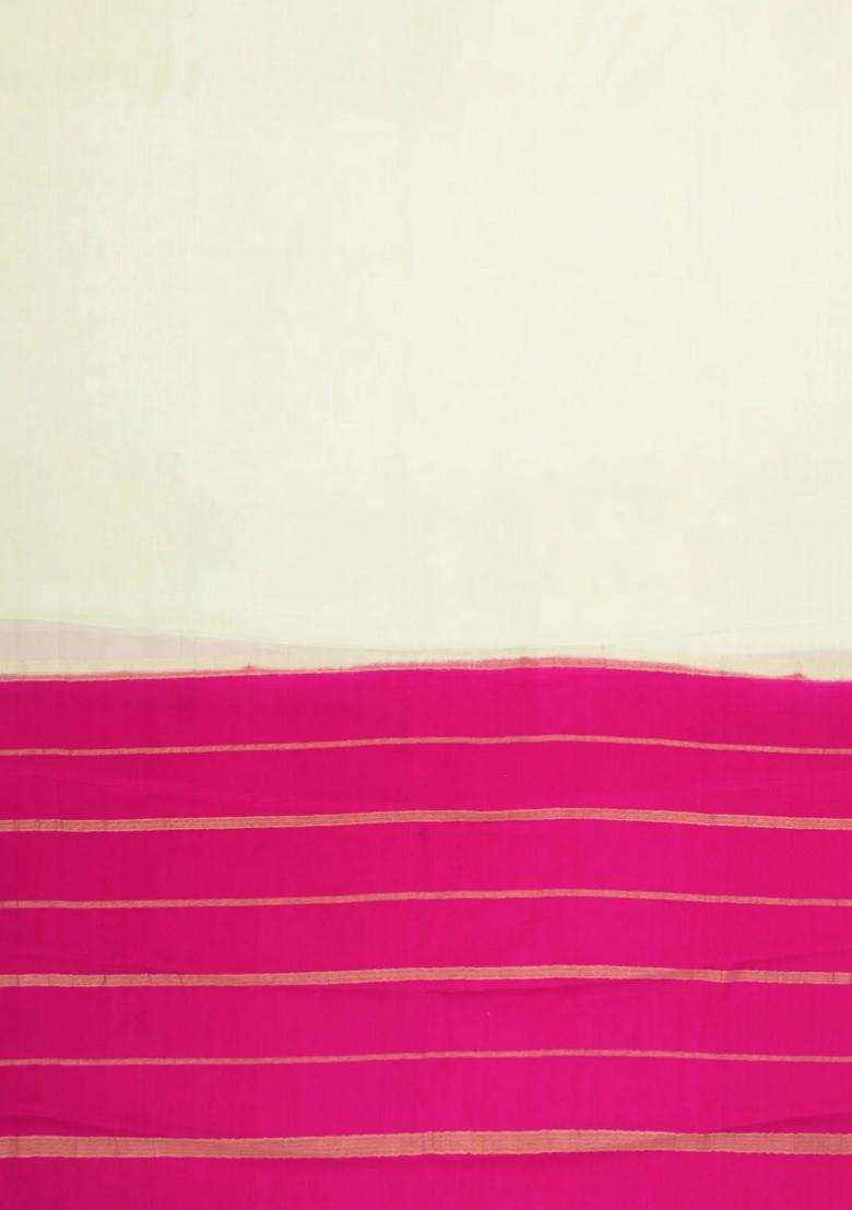 Off White Woven Mysore Silk Saree With Contrast Zari Border With Traditional Woven Design For Women - Indya