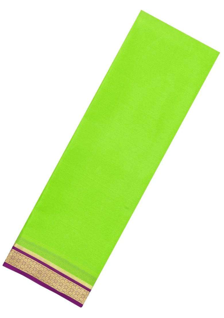 Neon Green Woven Mysore Silk Saree With Contrast Zari Border With Traditional Woven Design For Women - Indya
