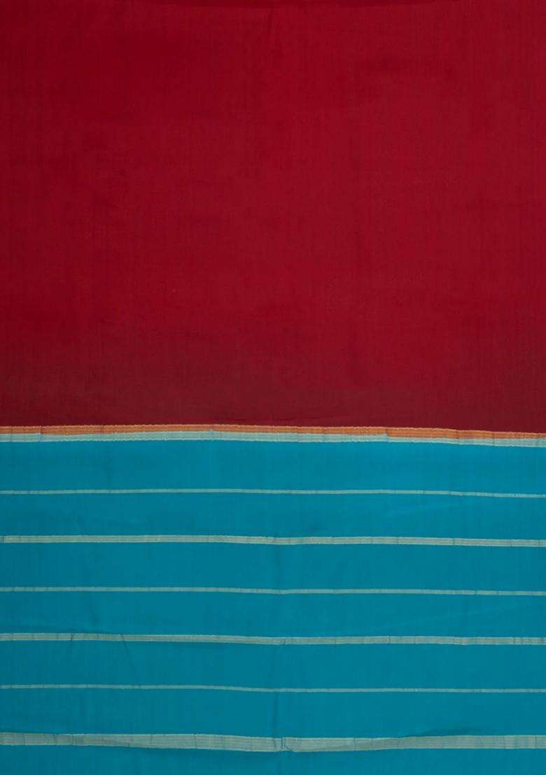Maroon Woven Mysore Silk Saree With Contrast Zari Border With Traditional Woven Design For Women - Indya