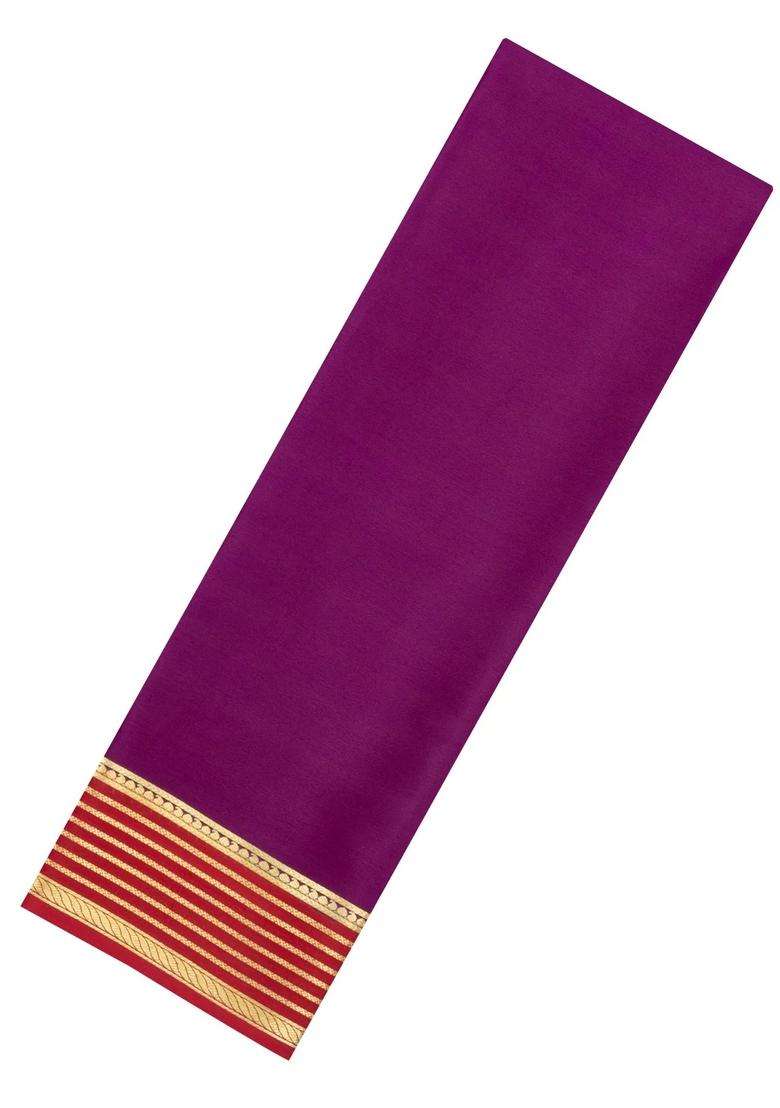 Dark Magenta Woven Mysore Silk Saree With Contrast Zari Border With Traditional Woven Design For Women - Indya