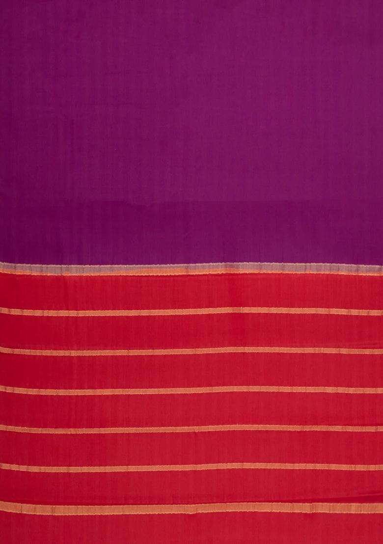 Dark Magenta Woven Mysore Silk Saree With Contrast Zari Border With Traditional Woven Design For Women - Indya