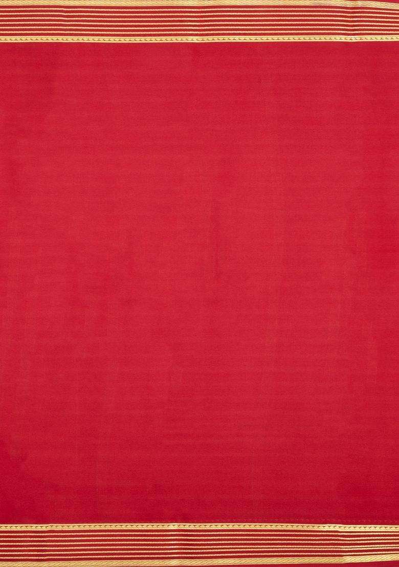 Dark Magenta Woven Mysore Silk Saree With Contrast Zari Border With Traditional Woven Design For Women - Indya
