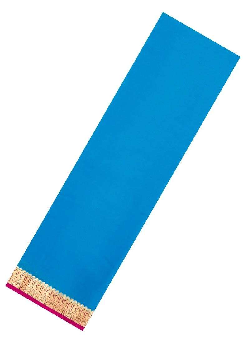 Sky Blue Woven Mysore Silk Saree With Contrast Zari Border With Traditional Woven Design For Women - Indya