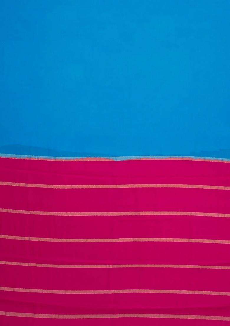 Sky Blue Woven Mysore Silk Saree With Contrast Zari Border With Traditional Woven Design For Women - Indya