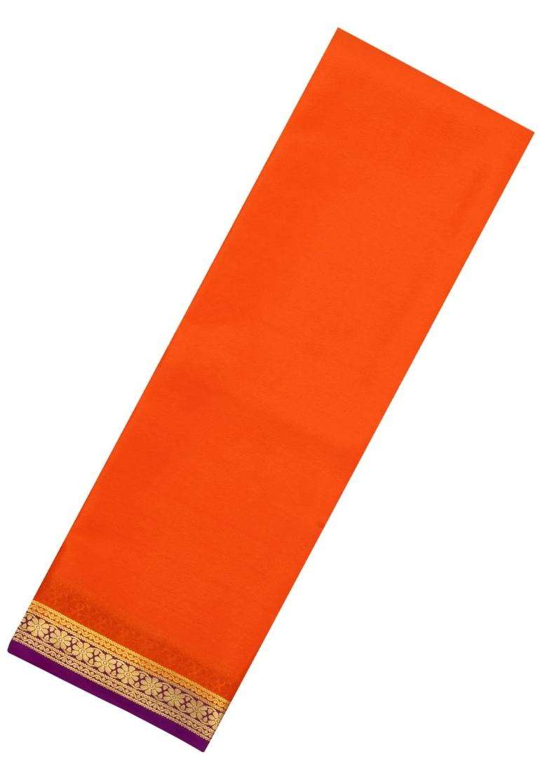 Orange Woven Mysore Silk Saree With Contrast Zari Border With Traditional Woven Design For Women - Indya
