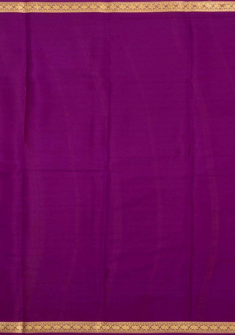 Orange Woven Mysore Silk Saree With Contrast Zari Border With Traditional Woven Design For Women - Indya