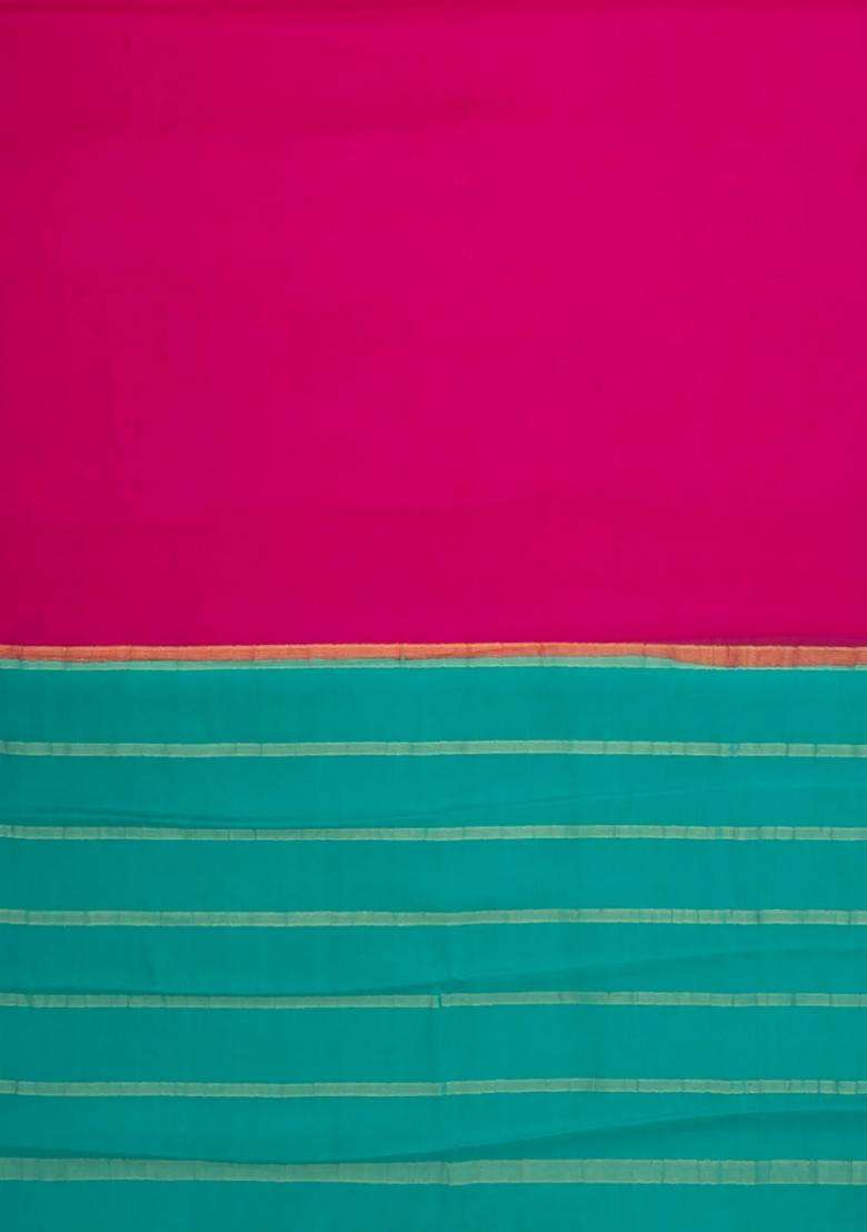 Pink Woven Mysore Silk Saree With Contrast Zari Border With Traditional Woven Design For Women - Indya