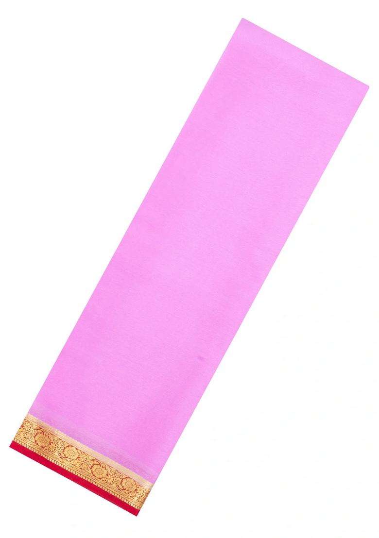 Baby Pink Woven Mysore Silk Saree With Contrast Zari Border With Traditional Woven Design For Women - Indya