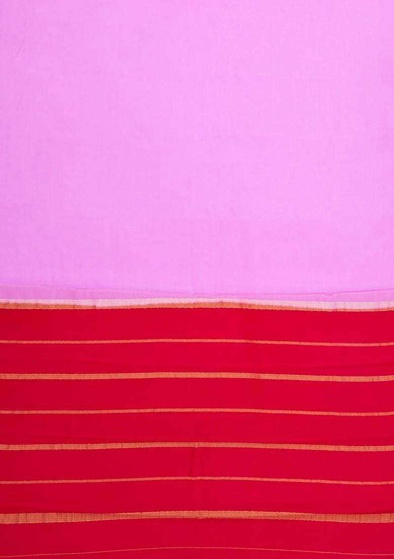 Baby Pink Woven Mysore Silk Saree With Contrast Zari Border With Traditional Woven Design For Women - Indya