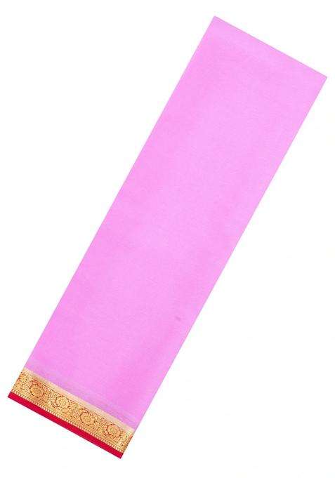 Baby Pink Woven Mysore Silk Saree With Contrast Zari Border With Traditional Woven Design For Women
