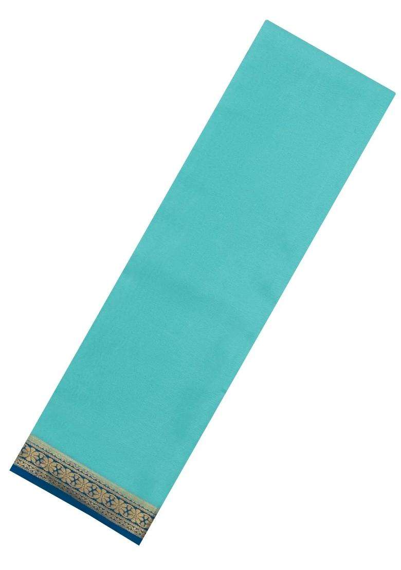 Turquoise Woven Mysore Silk Saree With Contrast Zari Border With Traditional Woven Design For Women - Indya