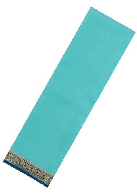 Turquoise Woven Mysore Silk Saree With Contrast Zari Border With Traditional Woven Design For Women