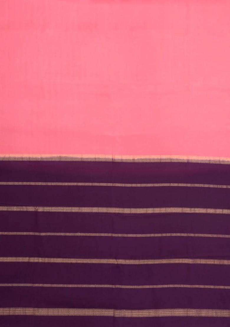 Peach Woven Mysore Silk Saree With Contrast Zari Border With Traditional Woven Design For Women - Indya