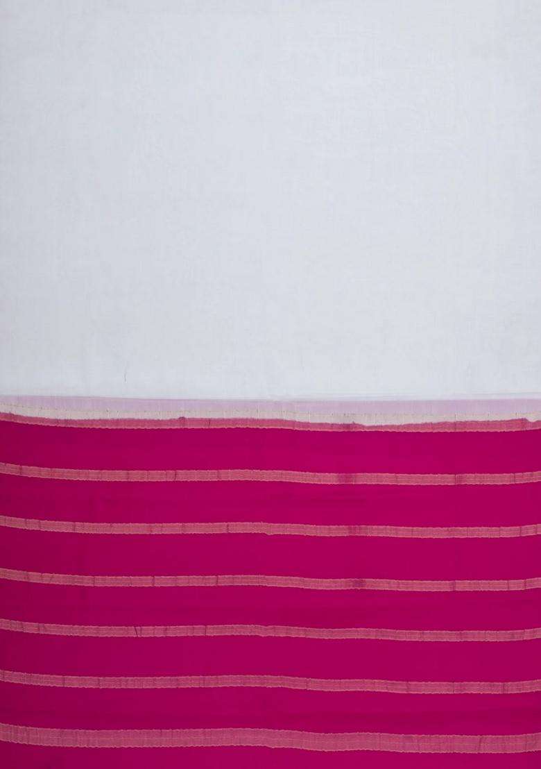 White Woven Mysore Silk Saree With Contrast Zari Border With Traditional Woven Design For Women - Indya