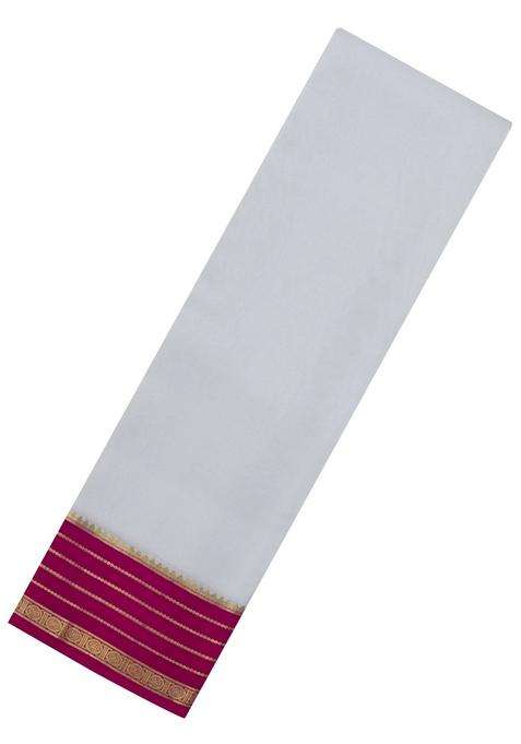 White Woven Mysore Silk Saree With Contrast Zari Border With Traditional Woven Design For Women