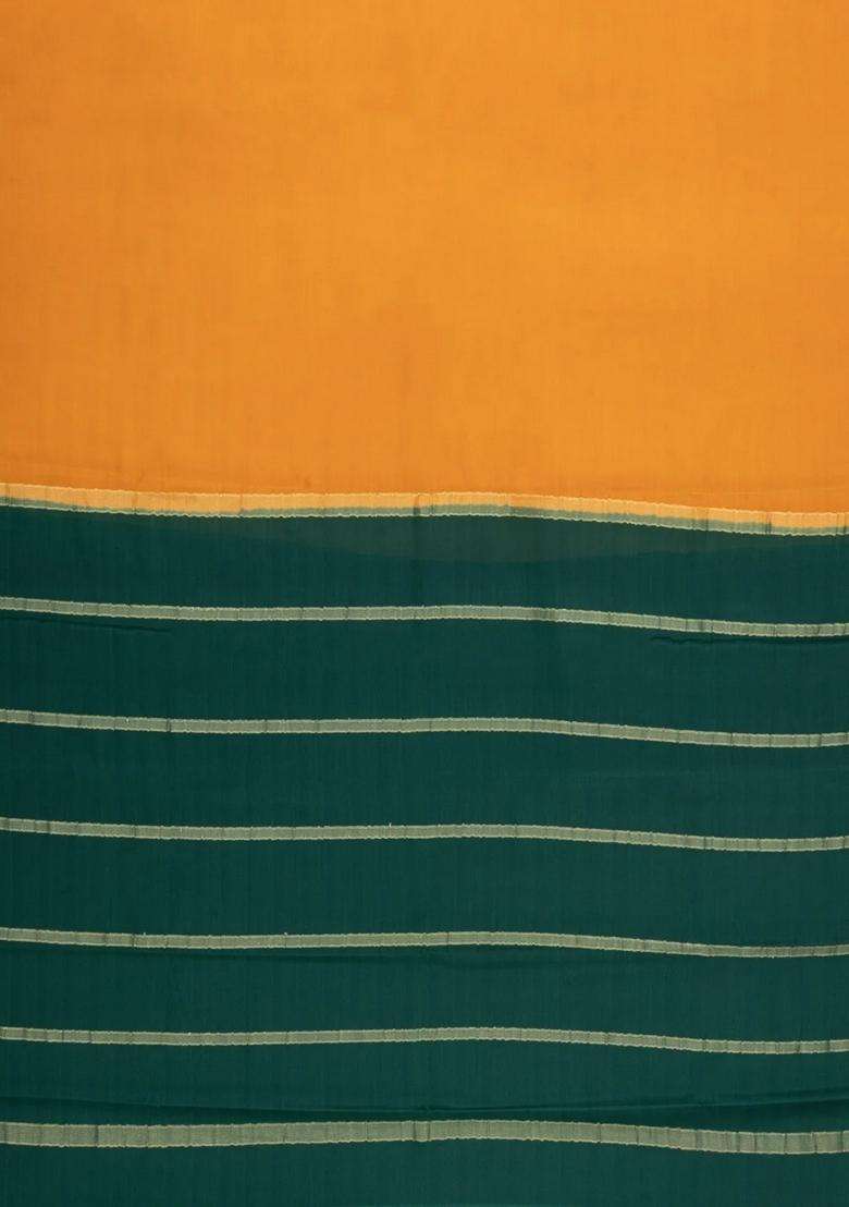 Mango Yellow Woven Mysore Silk Saree With Contrast Zari Border With Traditional Woven Design For Women - Indya