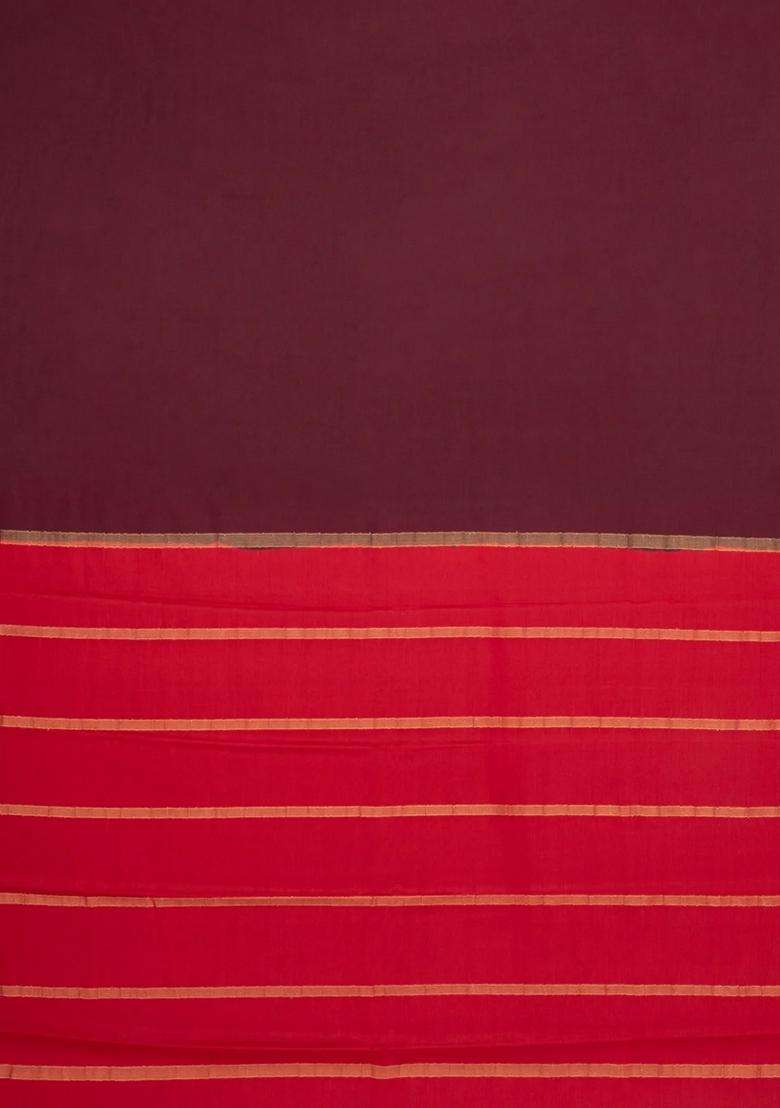 Dark Maroon Woven Mysore Silk Saree With Contrast Zari Border With Traditional Woven Design For Women - Indya