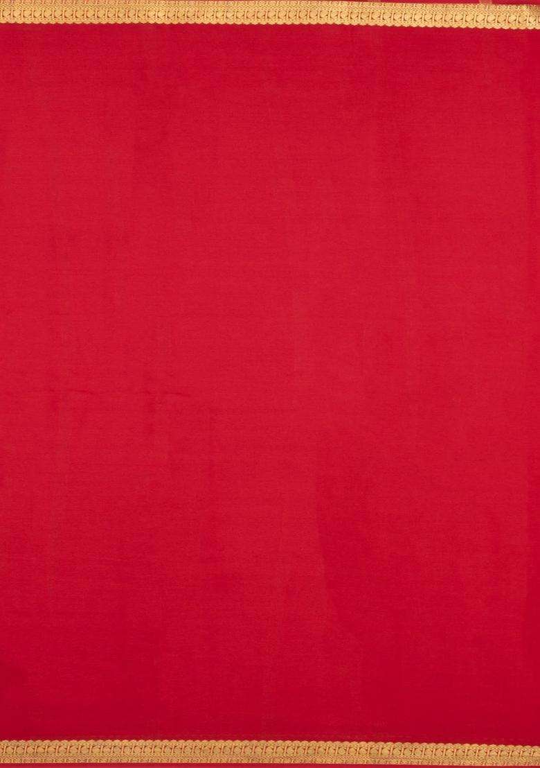 Dark Maroon Woven Mysore Silk Saree With Contrast Zari Border With Traditional Woven Design For Women - Indya