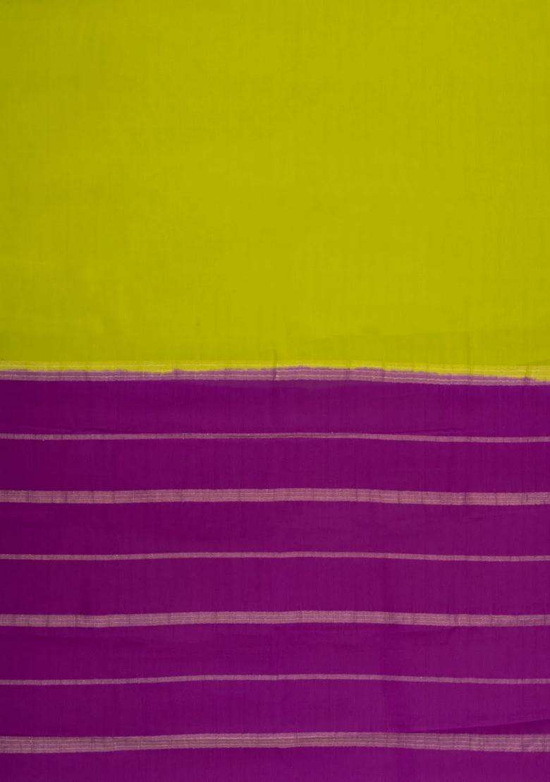 Olive Green Woven Mysore Silk Saree With Contrast Zari Border With Traditional Woven Design For Women - Indya