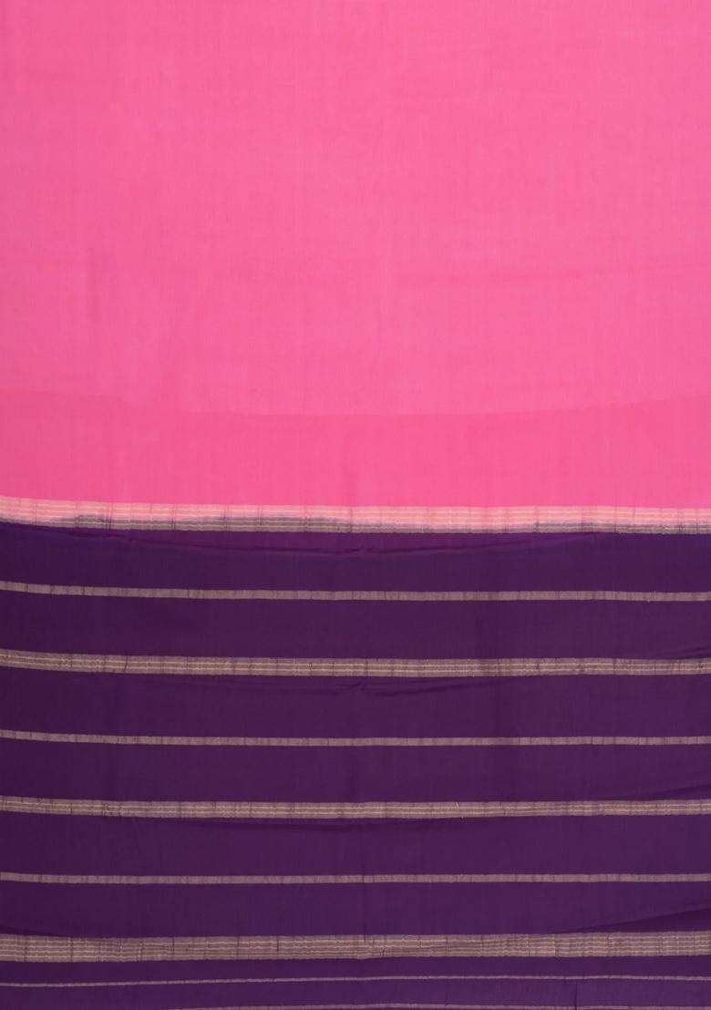 Pink Woven Mysore Silk Saree With Contrast Zari Border With Traditional Woven Design For Women - Indya