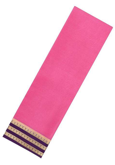 Pink Woven Mysore Silk Saree With Contrast Zari Border With Traditional Woven Design For Women