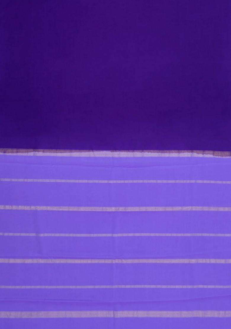 Violet Woven Mysore Silk Saree With Contrast Zari Border With Traditional Woven Design For Women - Indya