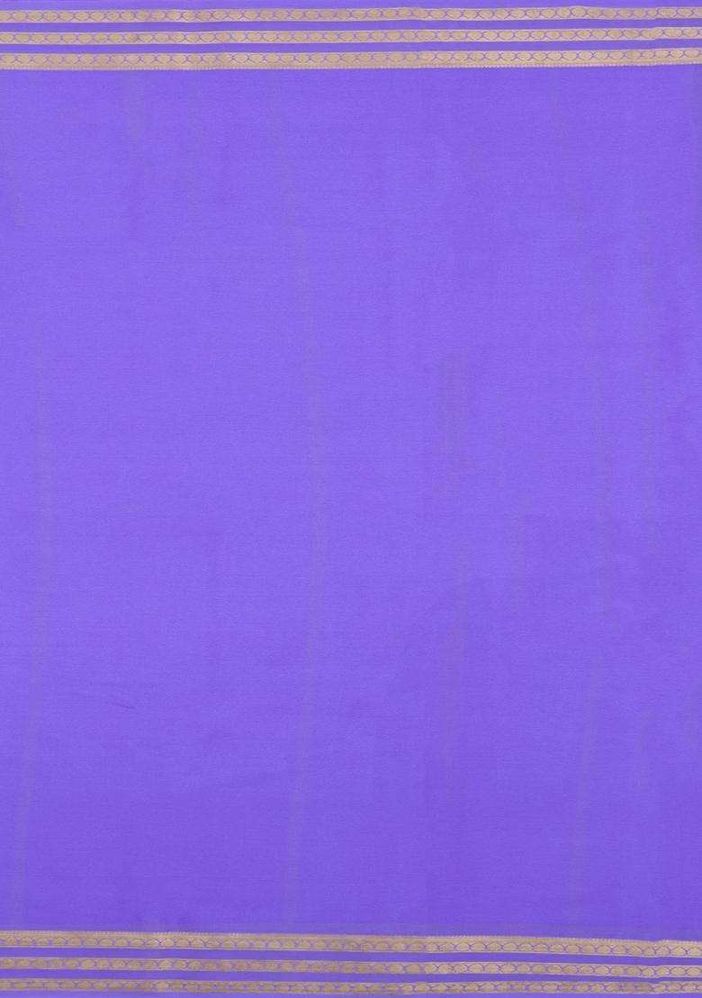 Violet Woven Mysore Silk Saree With Contrast Zari Border With Traditional Woven Design For Women - Indya