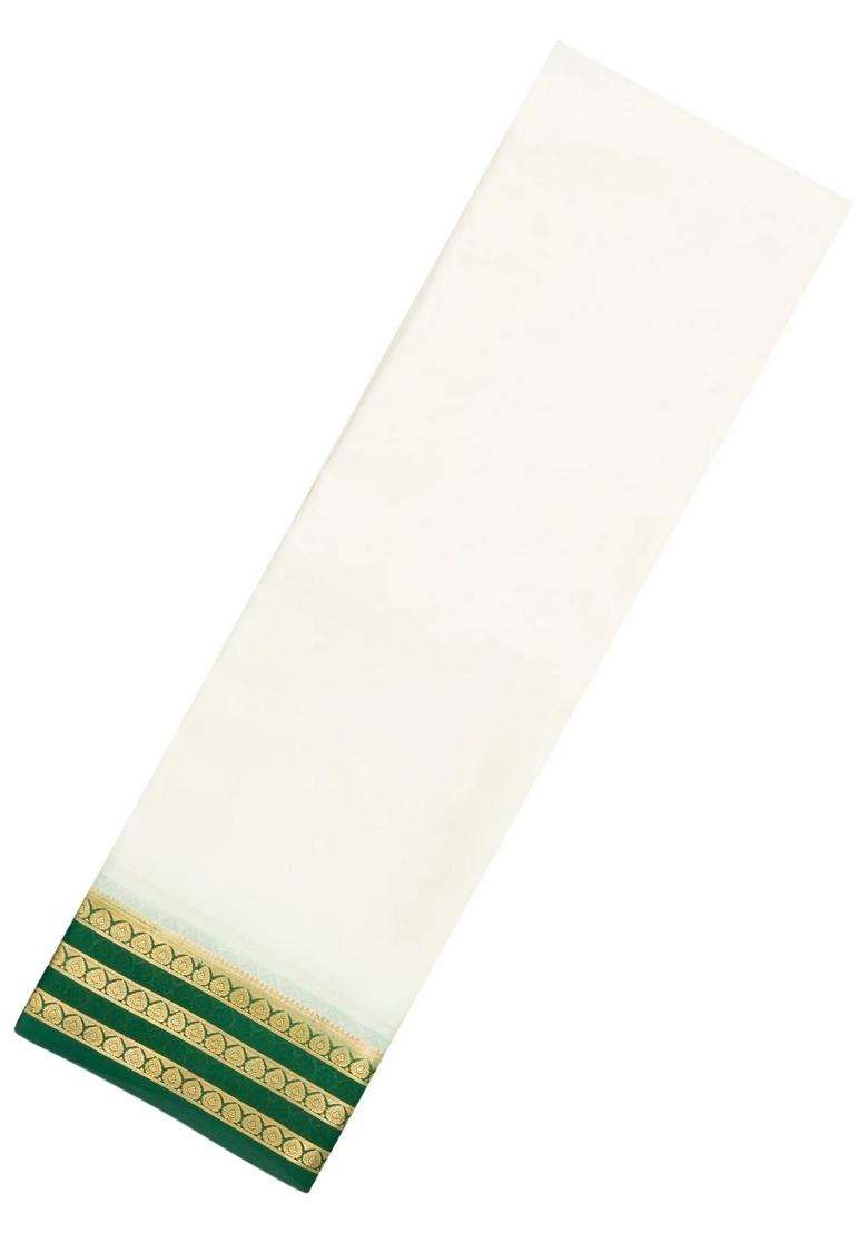 White Woven Mysore Silk Saree With Contrast Zari Border With Traditional Woven Design For Women - Indya