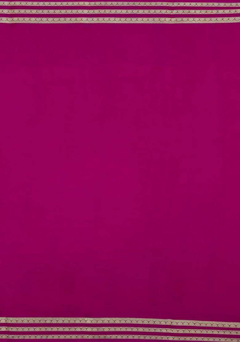 Dark Burgundy Woven Mysore Silk Saree With Contrast Zari Border With Traditional Woven Design For Women - Indya