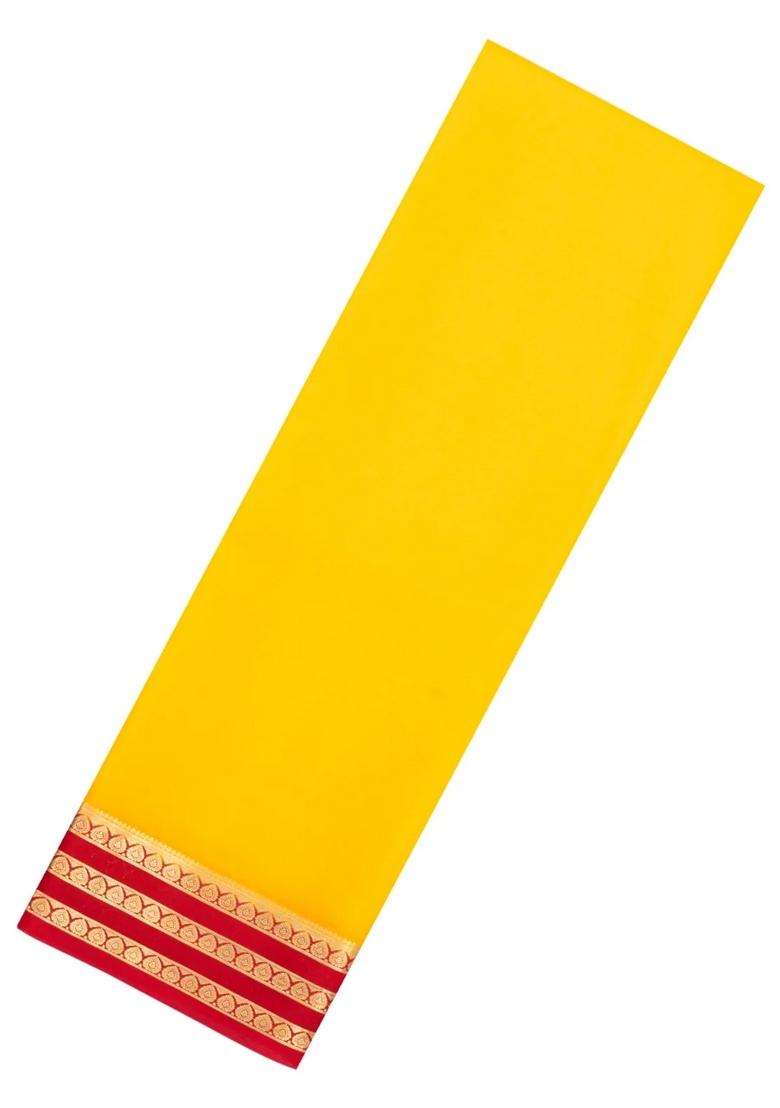 Yellow Woven Mysore Silk Saree With Contrast Zari Border With Traditional Woven Design For Women - Indya