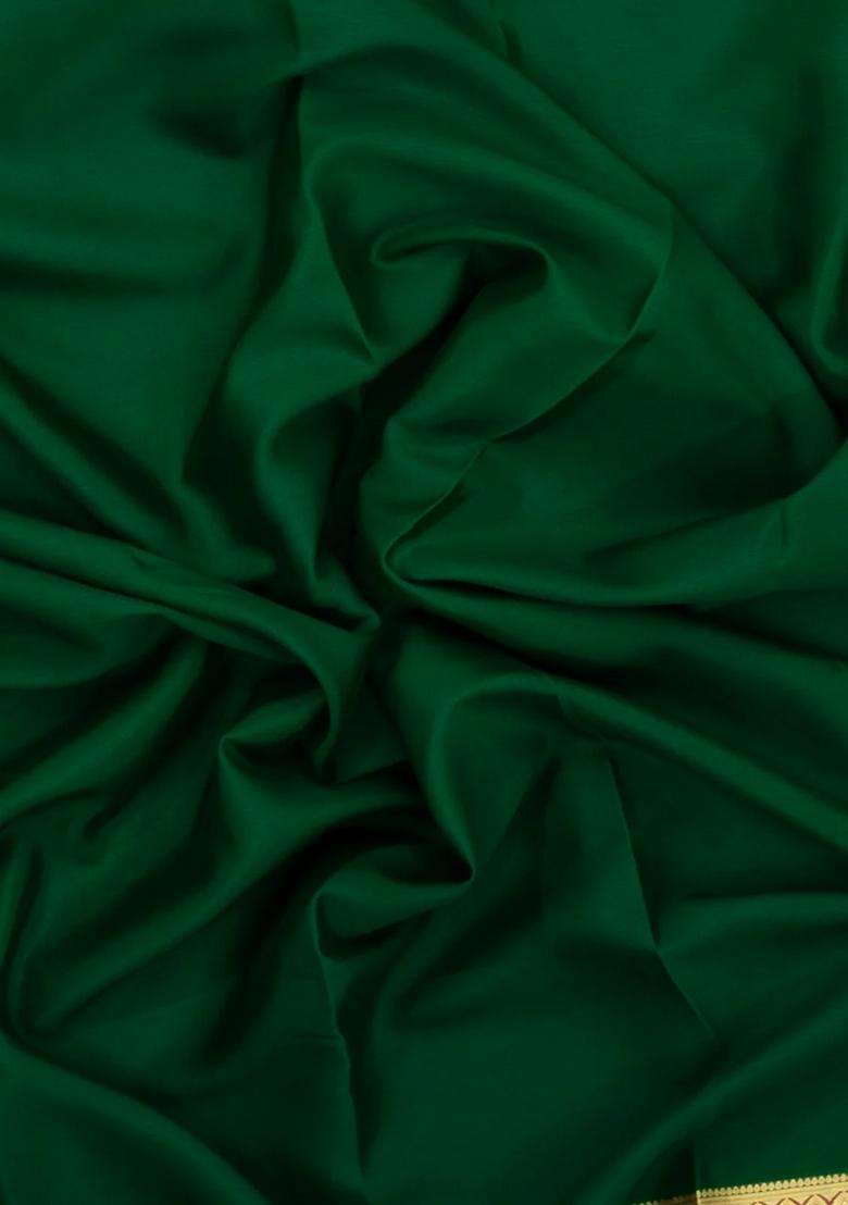 Dark Green Woven Mysore Silk Saree With Contrast Zari Border With Traditional Woven Design For Women - Indya
