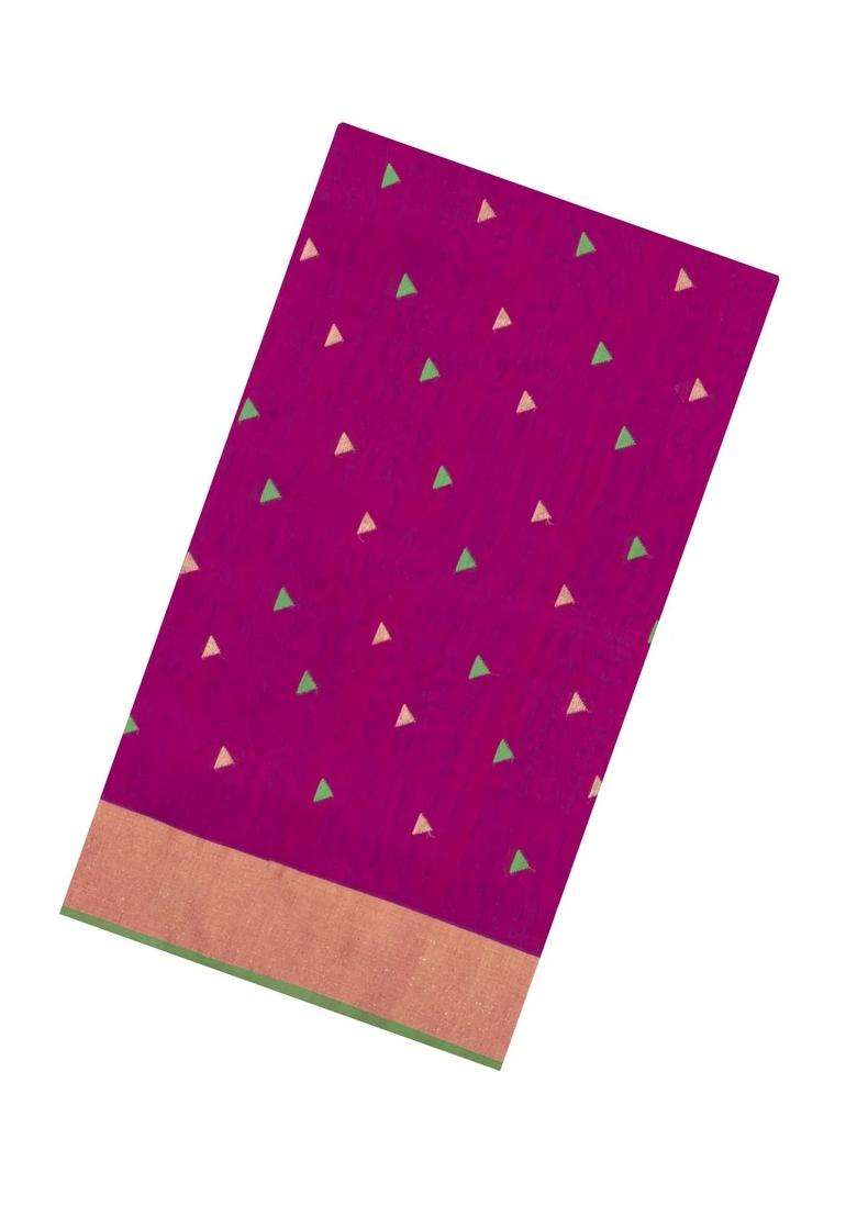 Magenta Handloom Maheswari Silk Cotton Saree With Contrast Border With Buttas And Brocade Design For Women - Indya
