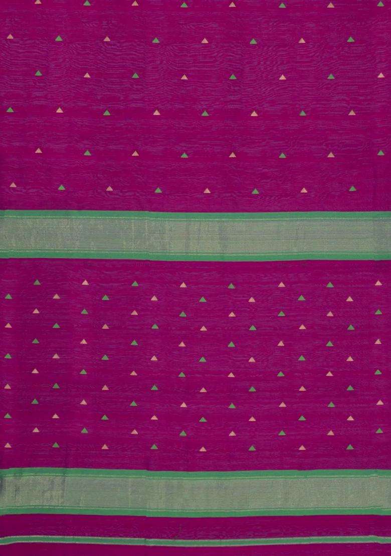 Magenta Handloom Maheswari Silk Cotton Saree With Contrast Border With Buttas And Brocade Design For Women - Indya