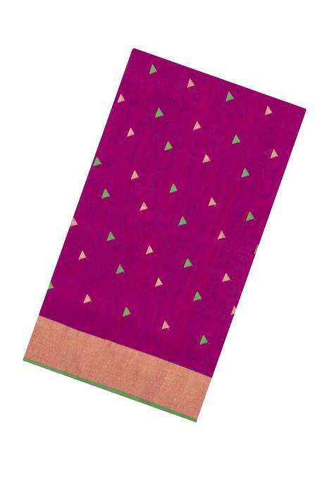 Magenta Handloom Maheswari Silk Cotton Saree With Contrast Border With Buttas And Brocade Design For Women