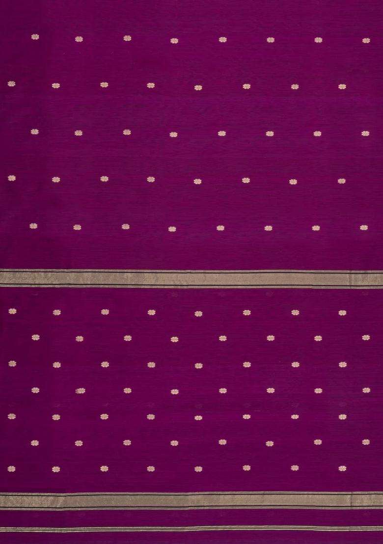 Magenta Handloom Maheswari Silk Cotton Saree With Floral Buttas With Buttas And Brocade Design For Women - Indya